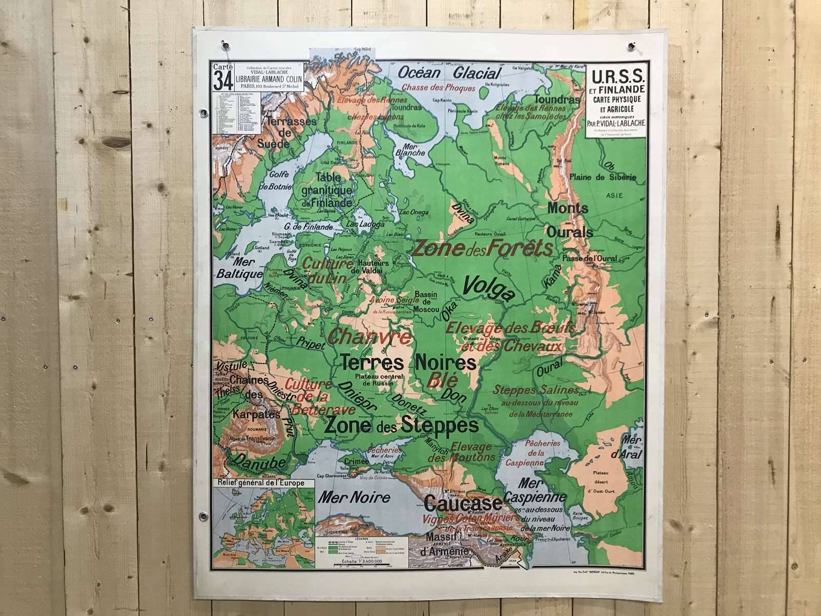 USSR and Finland, Map N°34 and 34bis by Vidal-Lablache, Librairie Armand Colin