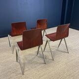 Ensemble de 4 chaises Galvanitas S22 acajou acier greige Pays Bas années 70