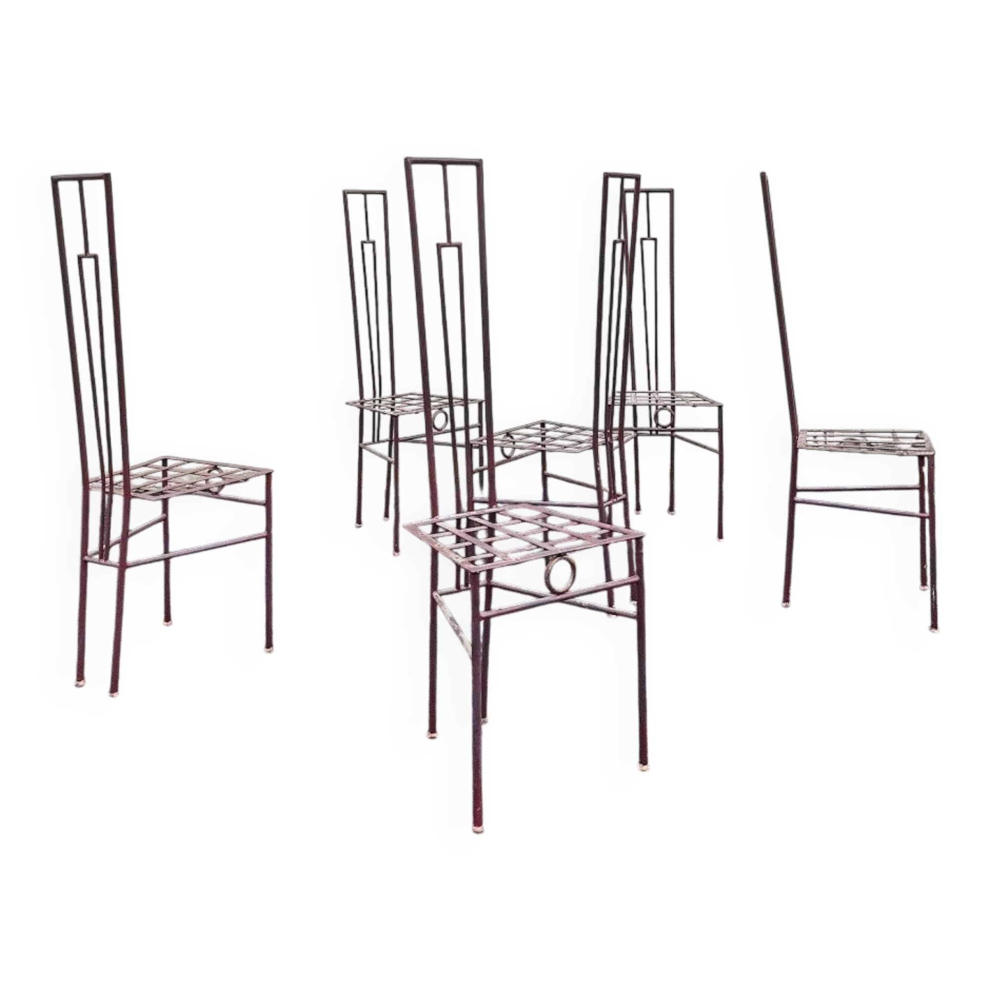 Set of 6 solid iron chairs in postmodern style, 1980.