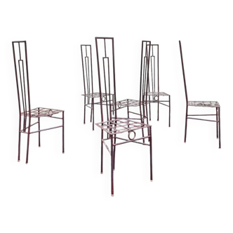 Set of 6 solid iron chairs in postmodern style, 1980.