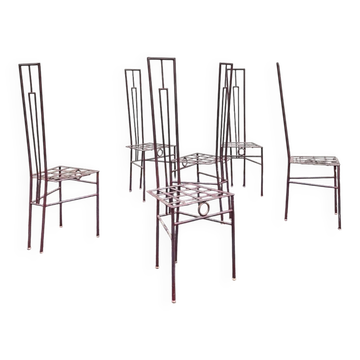 Ensemble de 6 chaises en fer plein de style postmodern, 1980