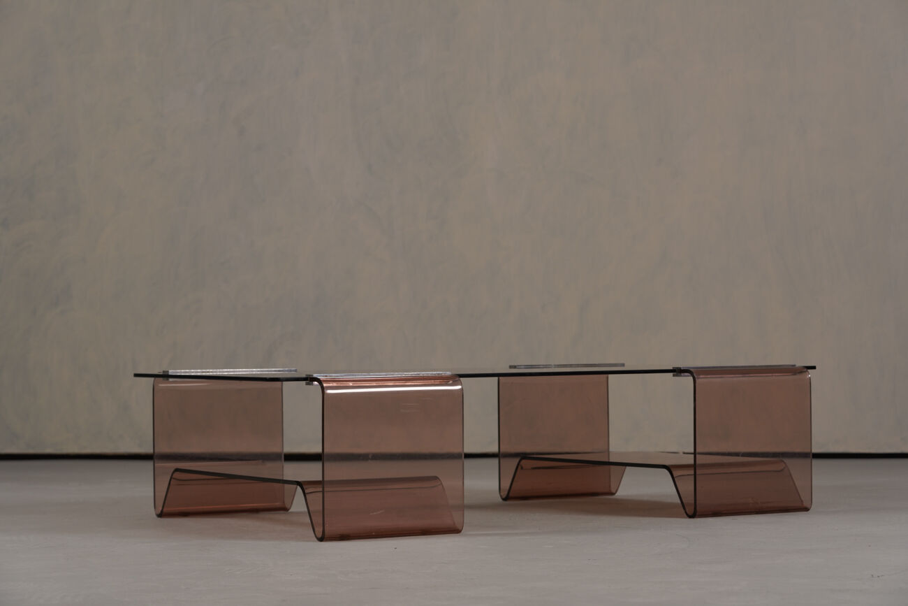 Vintage Michel Dumas plexiglass and glass coffee table for Roche Bobois, 1970s