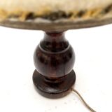 Lampe en bois avec abat-jour en laine et plastique années 70