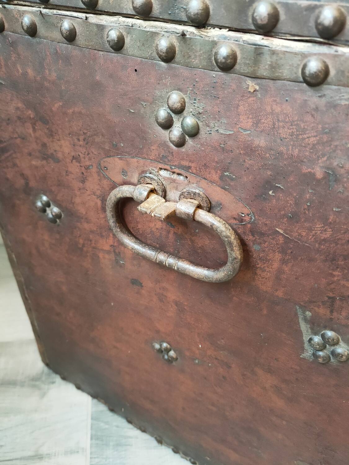 Old wooden and leather chest