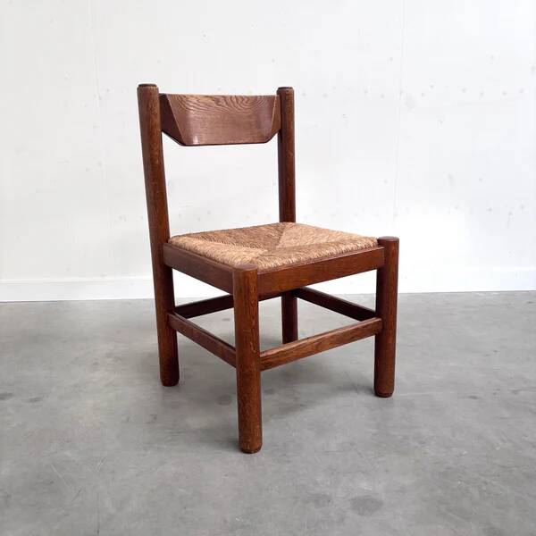 Oak and wicker dining chairs, 1960s