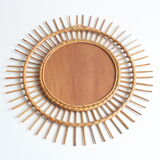 Rattan sunburst mirror 70cm, 1950