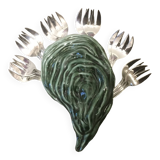 Holder for 12 oyster forks - slip - ceramic - vintage