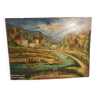 Oil on plywood, Tuscan landscape, 20th century, signed Roberto Pucci, 1930s