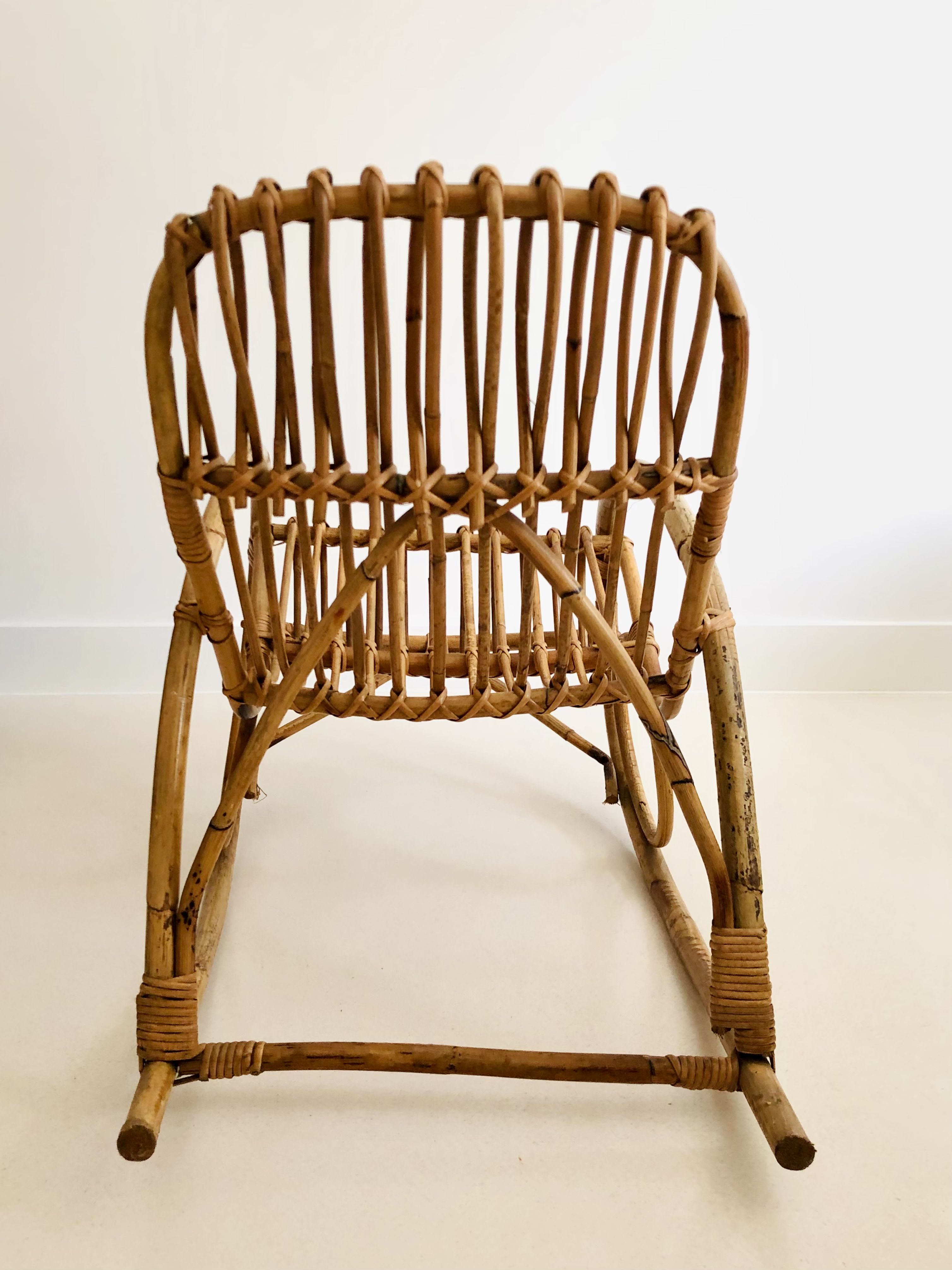 Rocking chair in rattan for children, Italy 60s
