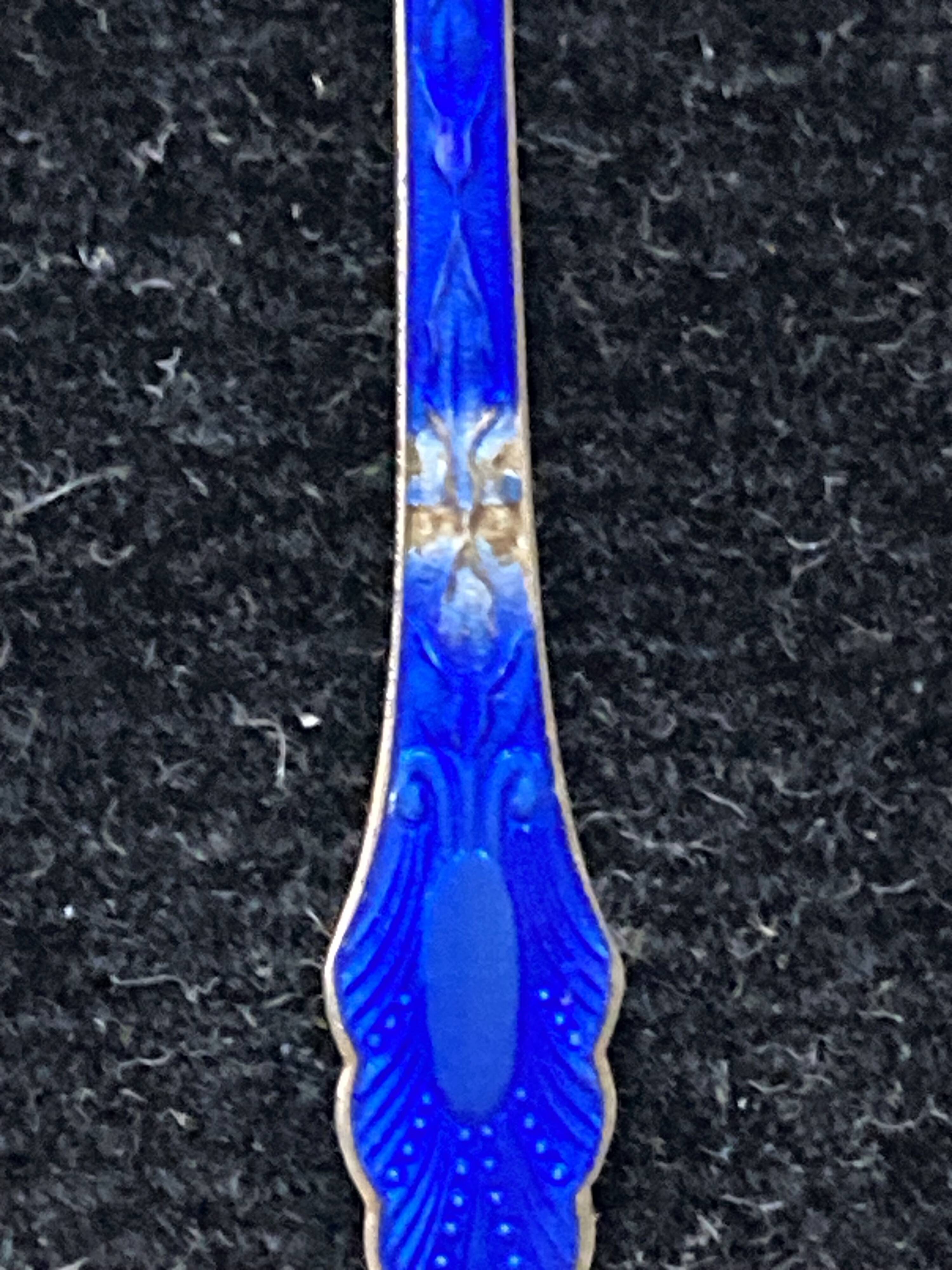 Coffee spoons late 19th century SOLID SILVER 995 3 hallmarks + ROYAL BLUE enamel ENGLISH origin