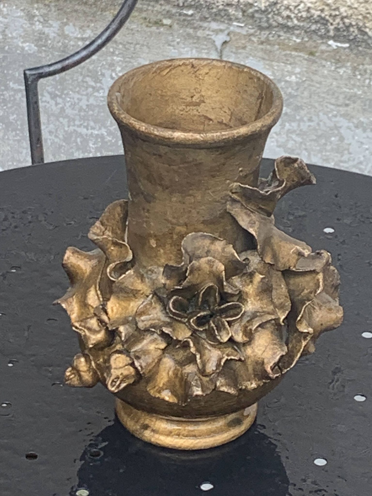 Pair of slip vases, ceramic with golden patina, signed Édouard Gilles.