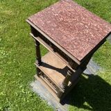 19th century wooden and pink marble bedside table, Henri II style
