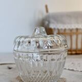 Small vintage molded glass candy or sugar bowl with hat