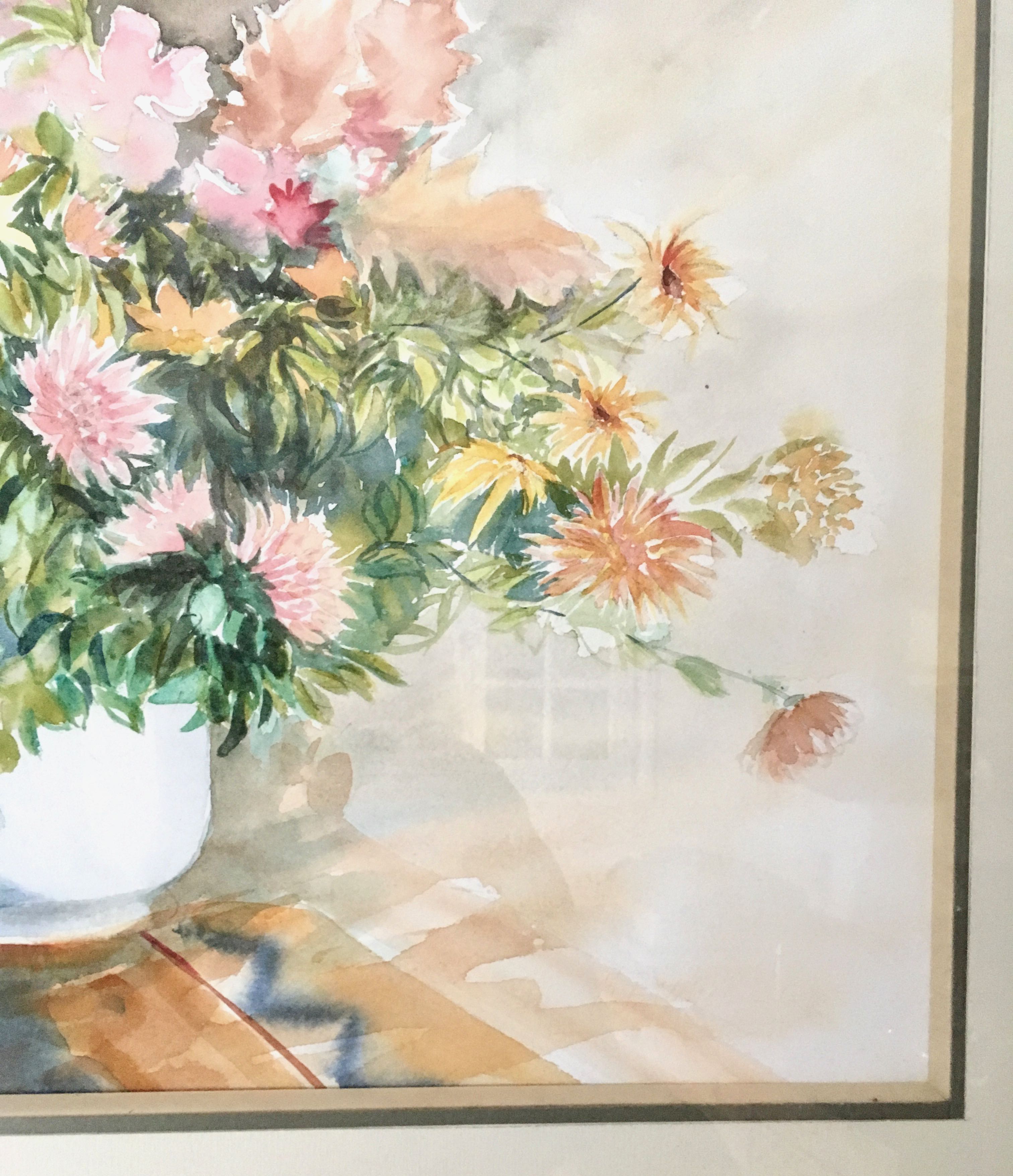 Watercolor painting with a large bouquet