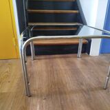 Italian design coffee table with chrome metal and smoked glass from the 1970s.