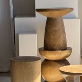 Stool, side table, end table in solid suar wood, spheres H50 D39.