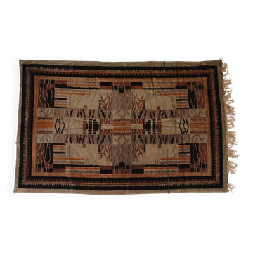 Art deco velour rug with fringes – 1930s, 142 x 91 cm