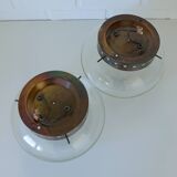 Set of 2 Vintage Space Age Stye Sconces Copper Flush Mount Lights 1980's