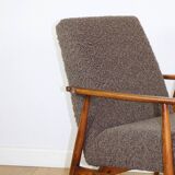 Armchair 'Lis', 1970s brown chocolate brown boucle design by Henryk Lis - 2 pieces available
