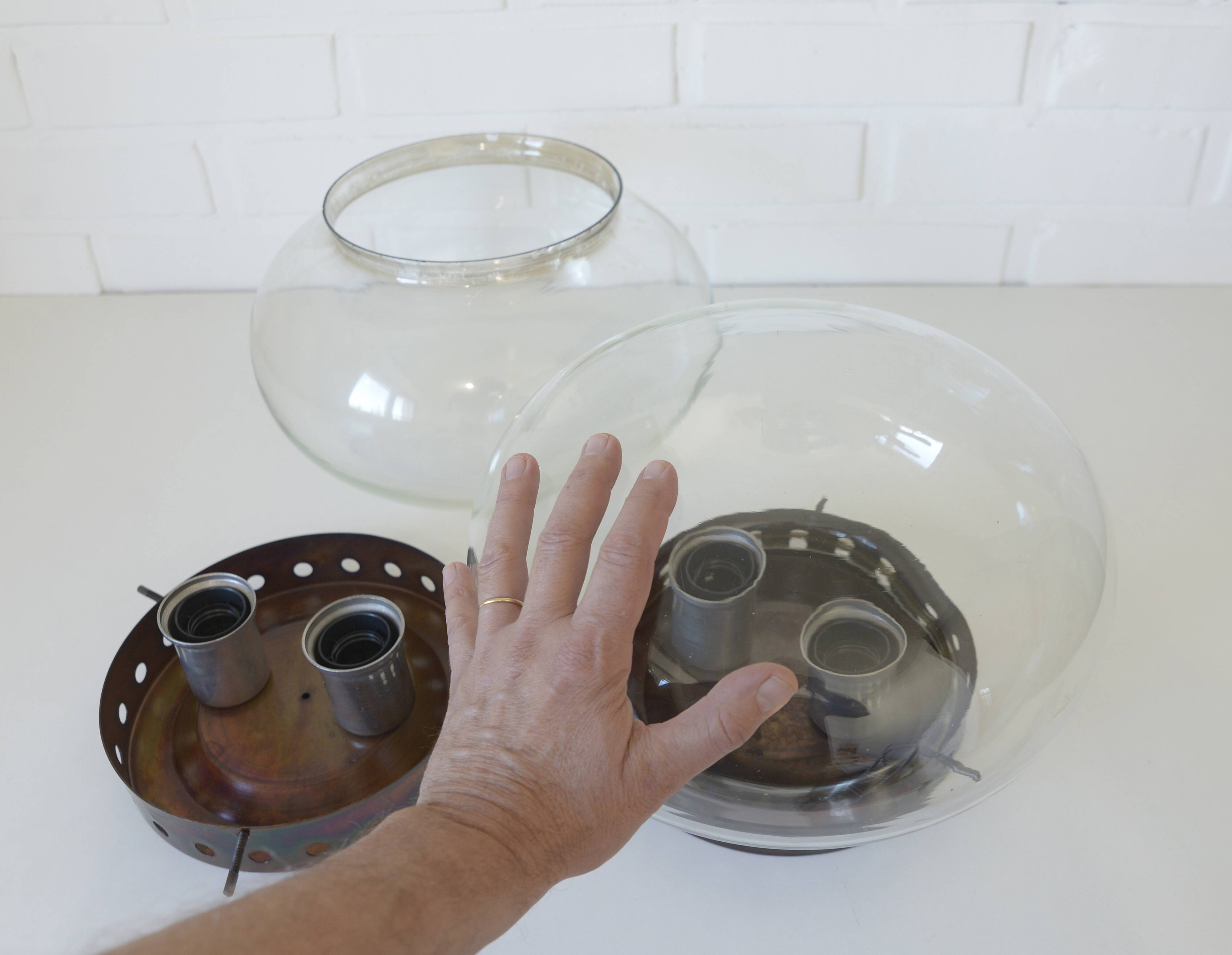 Set of 2 Vintage Space Age Stye Sconces Copper Flush Mount Lights 1980's