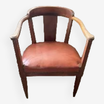 Vintage armchair art Deco - Hetre and leather