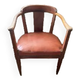 Fauteuil art deco, hêtre et cuir