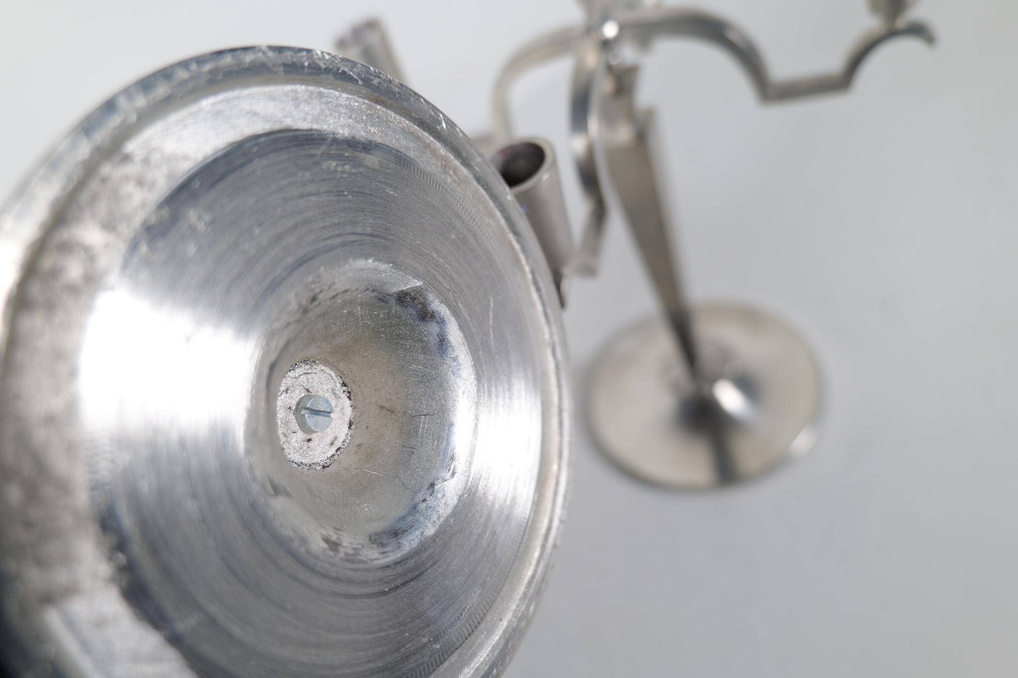 Sculptural Art Deco set of chandeliers in tin, Sweden, 1940s.