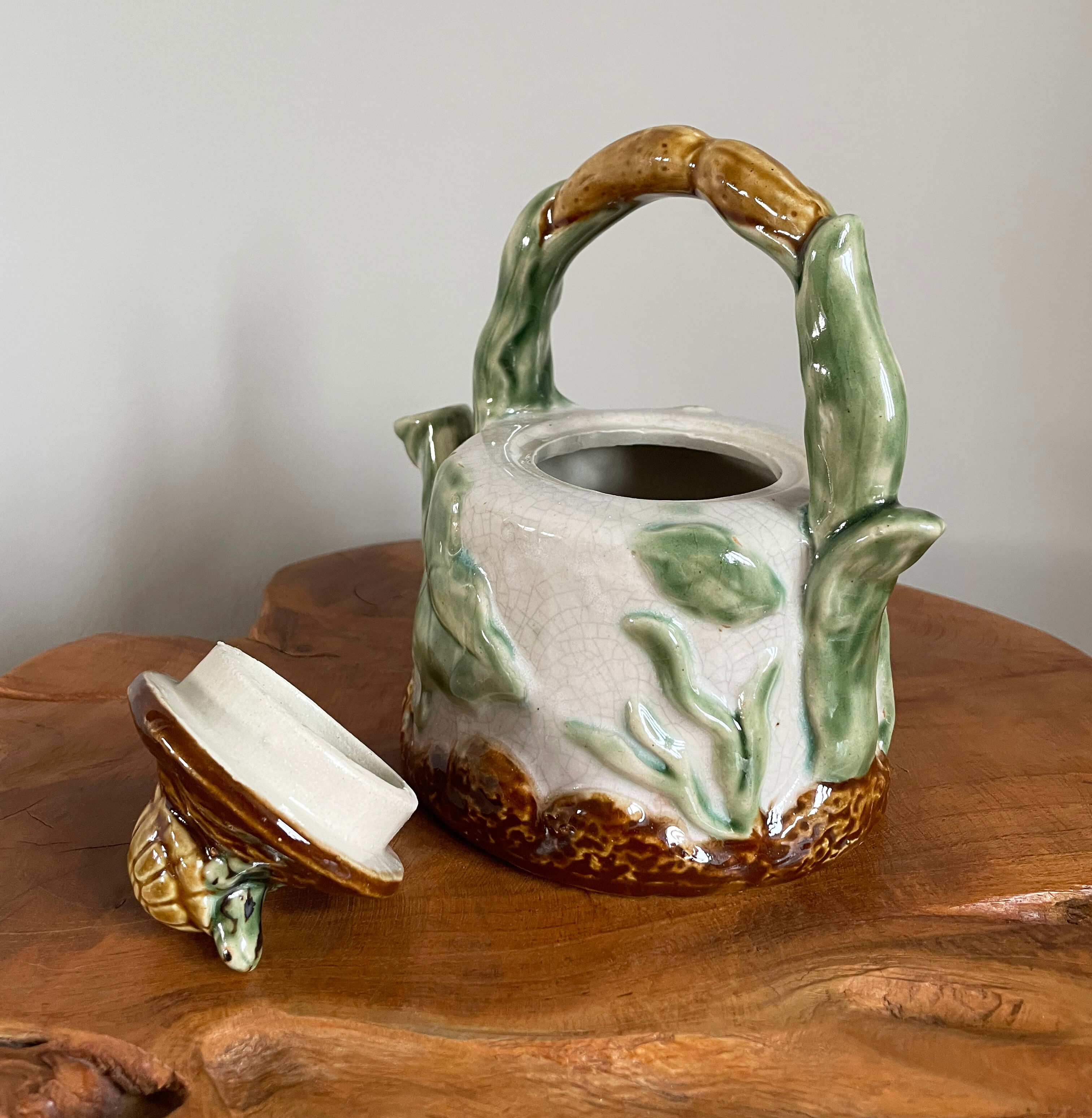 Chinese-American Majolica Turtle & Underwater Landscape Teapot, Vintage Shiwan Ware by RC Creations