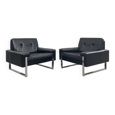 Paire de fauteuils cuir noir