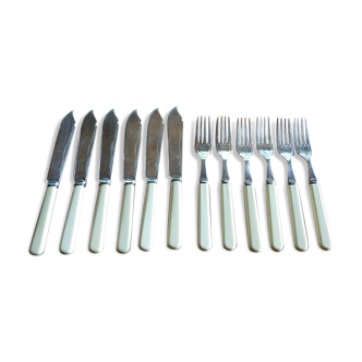 Bakelite fish cutlery silver metal old 1920/1930 6 forks and 6 knives