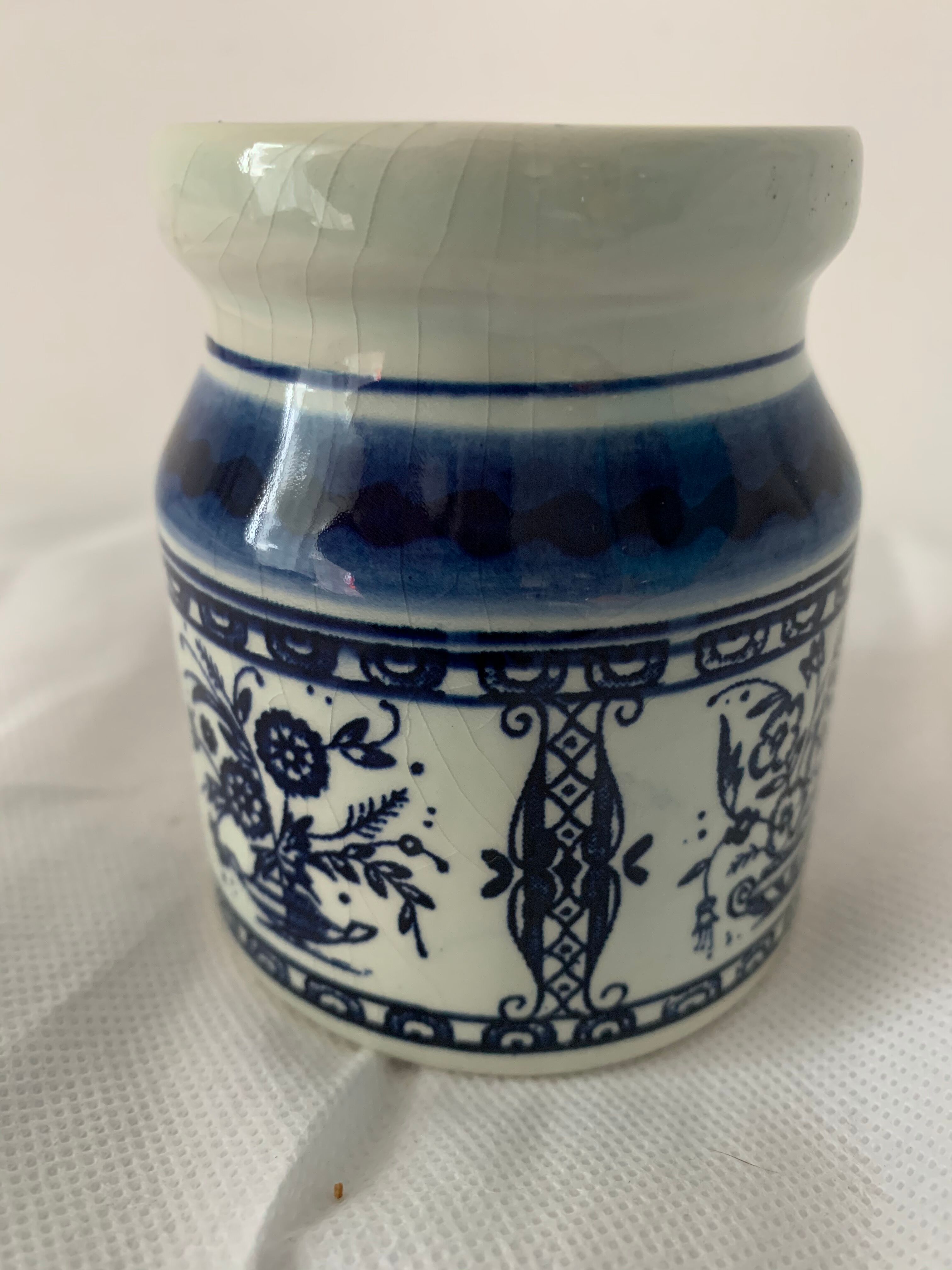 4 old blue and white delfts earthenware spice jars