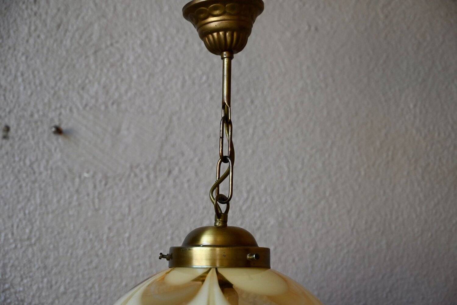 Suspension globe glass from Murano, marbled, brass, 1970s.