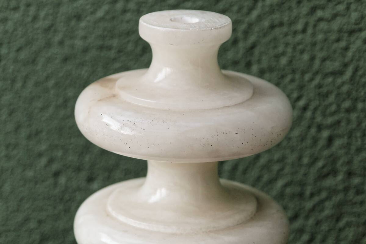 70s designer lamp base, twisted white marble