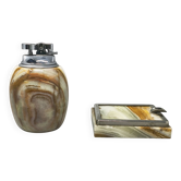 1960s Mid-Century Modern Italian Onyx Smoking Set with Table Lighter & Asht