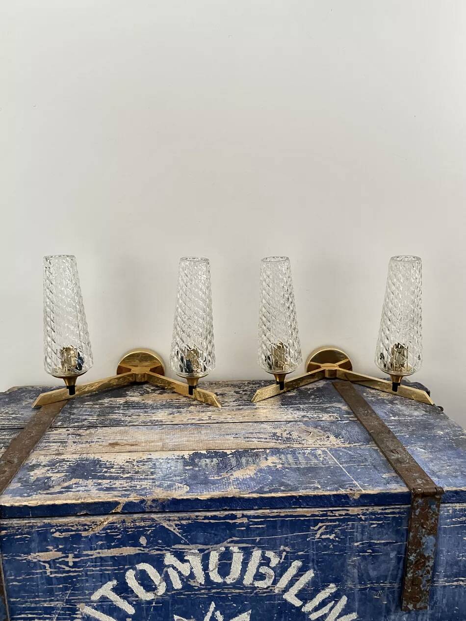 Paire d’appliques doubles dorées