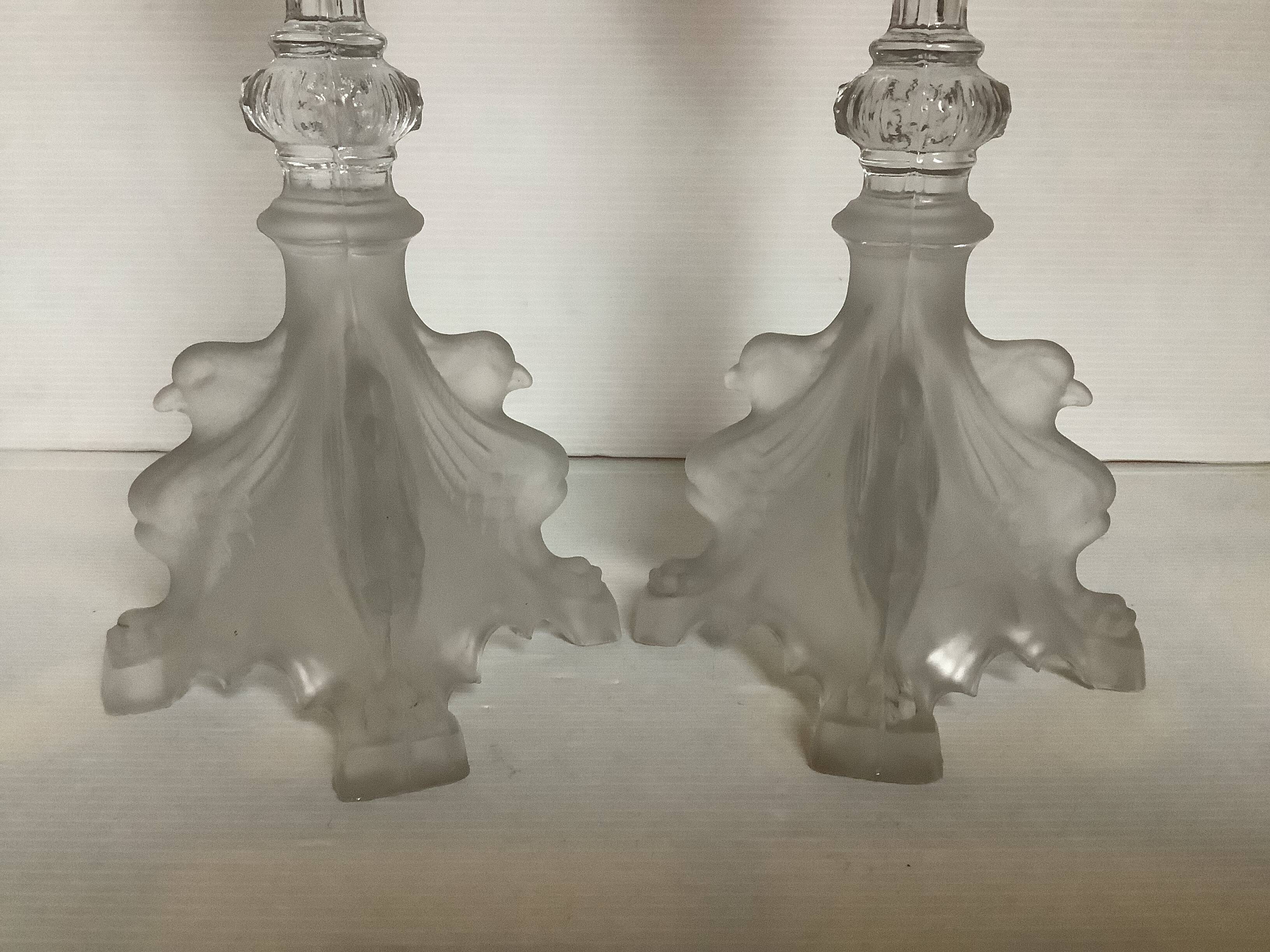 Pair of antique Val Saint Lambert griffin candlesticks