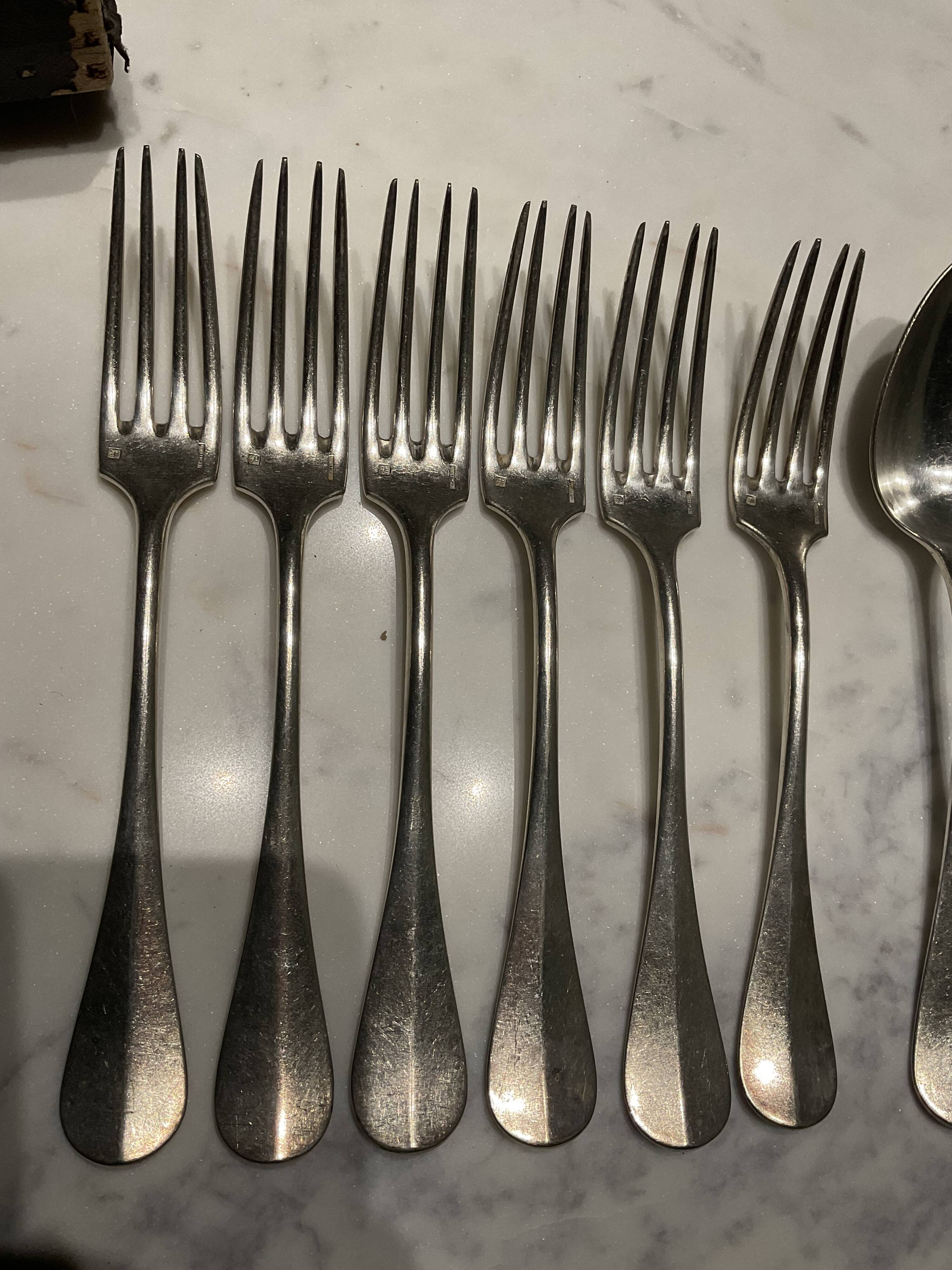 Set of 6 forks and 6 spoons. silver-plated metal. boulenger