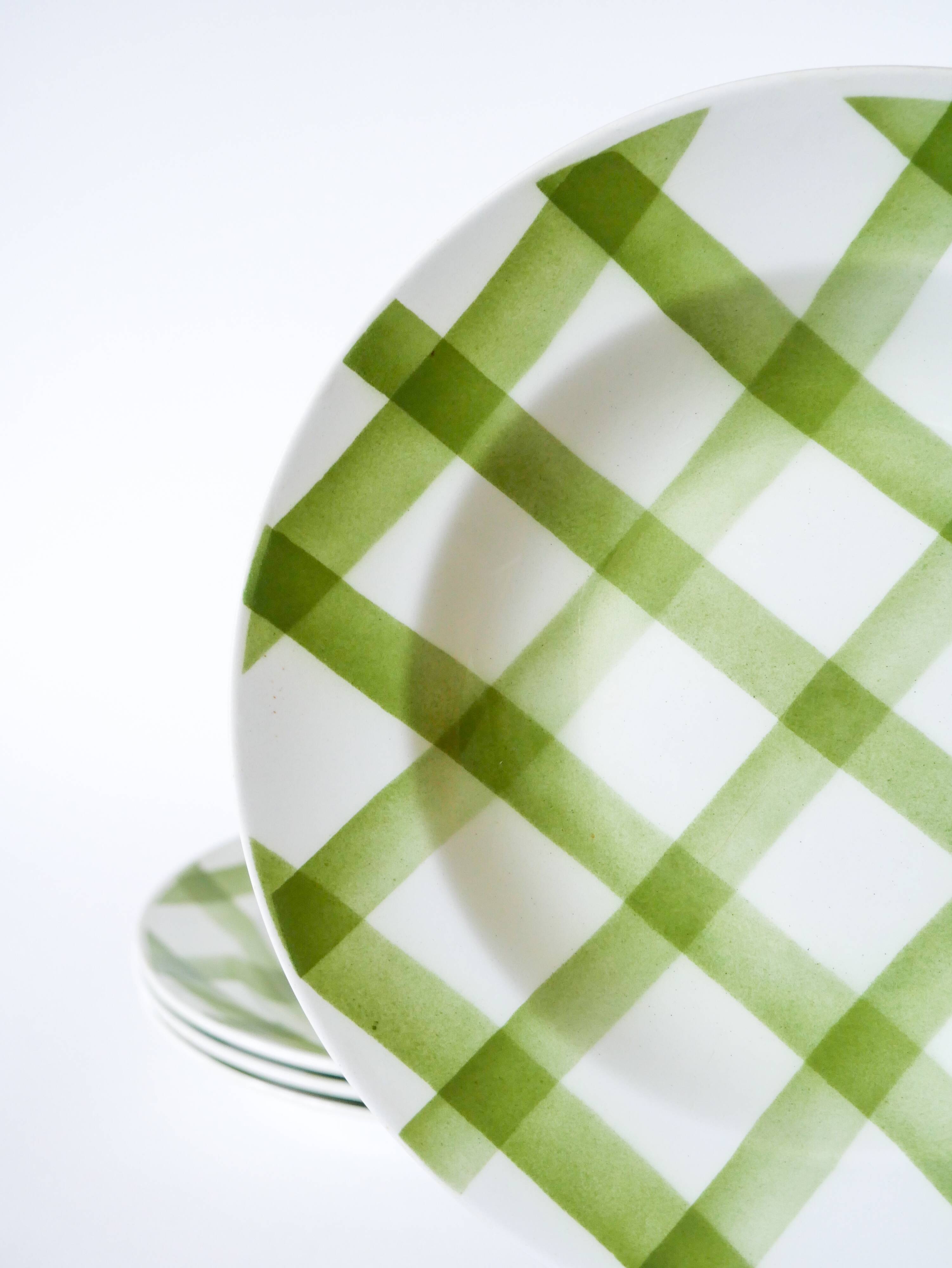 Set of 4 Moulin des Loups soup plates, Scottish model, green tiles, 1950