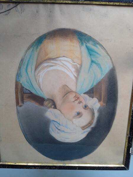 Pastel painting portrait young girl XIXth signed