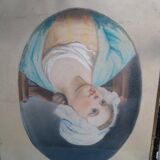 Tableau pastel portrait jeune fille XIXth signé
