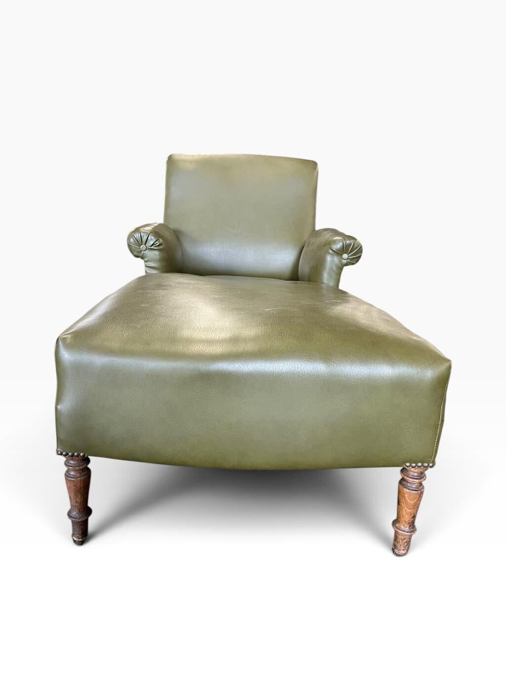 Chaise longue / fauteuil / chaise longue vintage en similicuir vert.