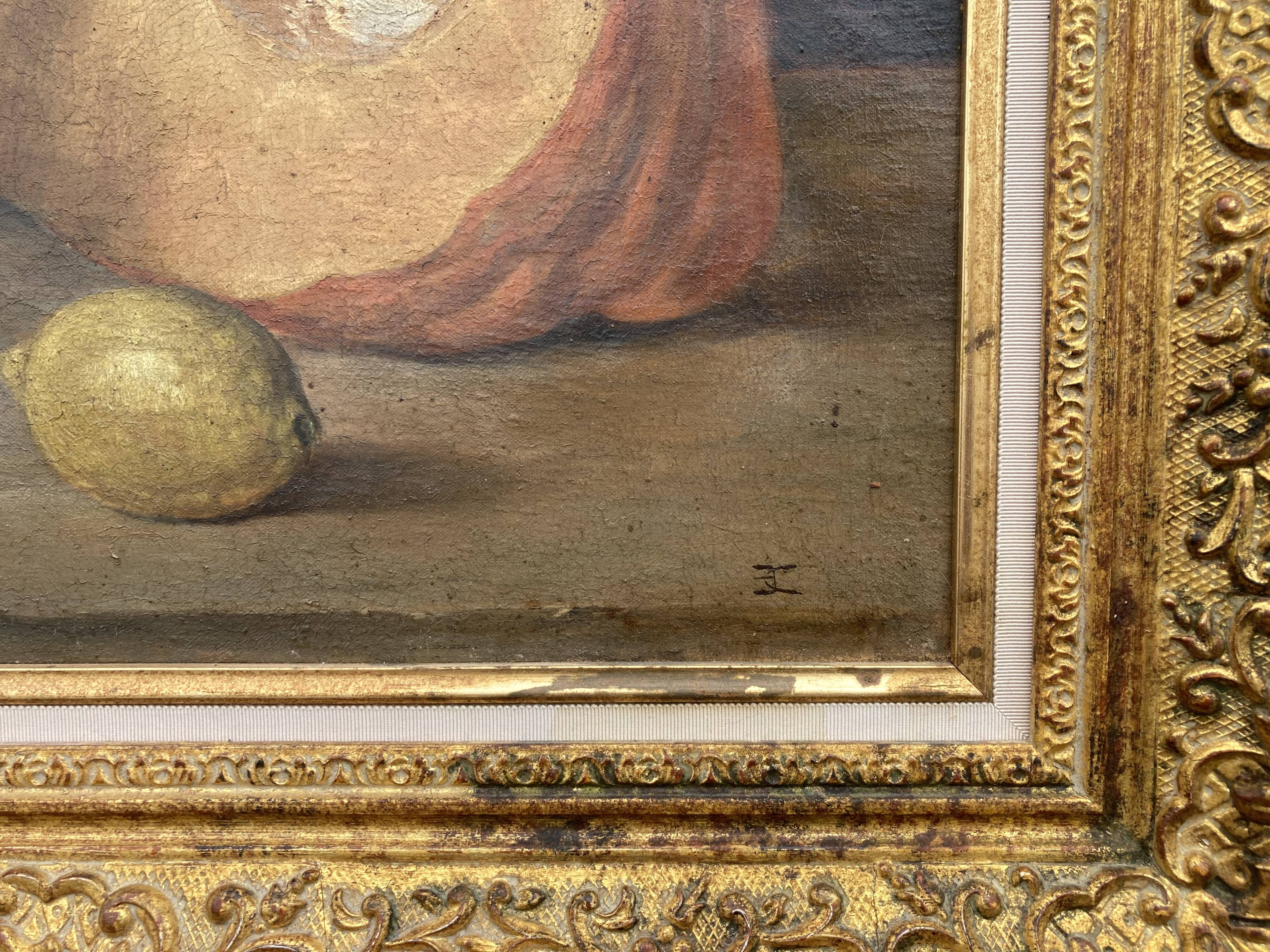 French School, Still Life with Gourd and Jug, Oil on Canvas Frame