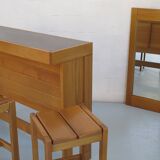 Bar et tabourets hauts en orme massif édités par le groupe Regain année 80
