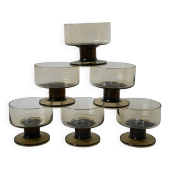 lot de 6 coupes à champagne en verre fumé Design 1970