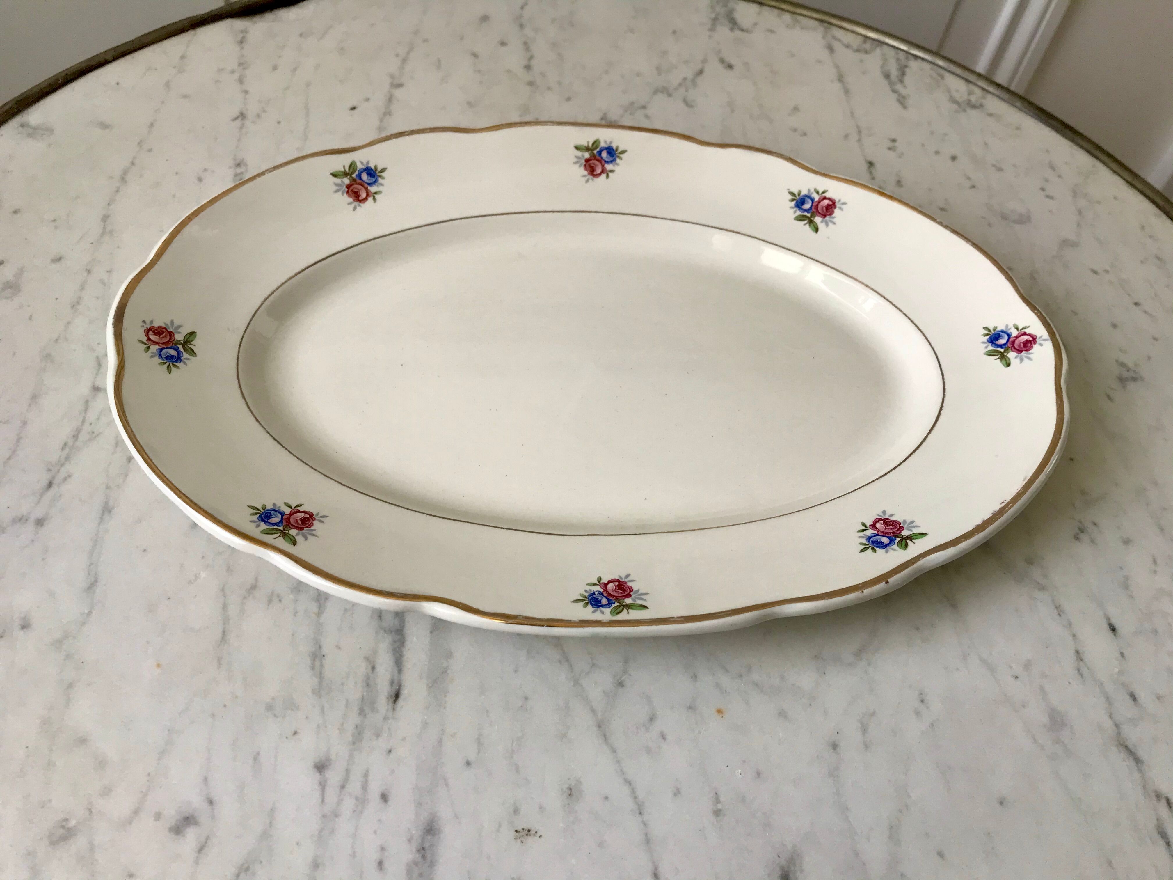 oval dish Digoin Sarreguemines small flowers 50s