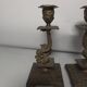 Pair of candlesticks with bronze dolphins