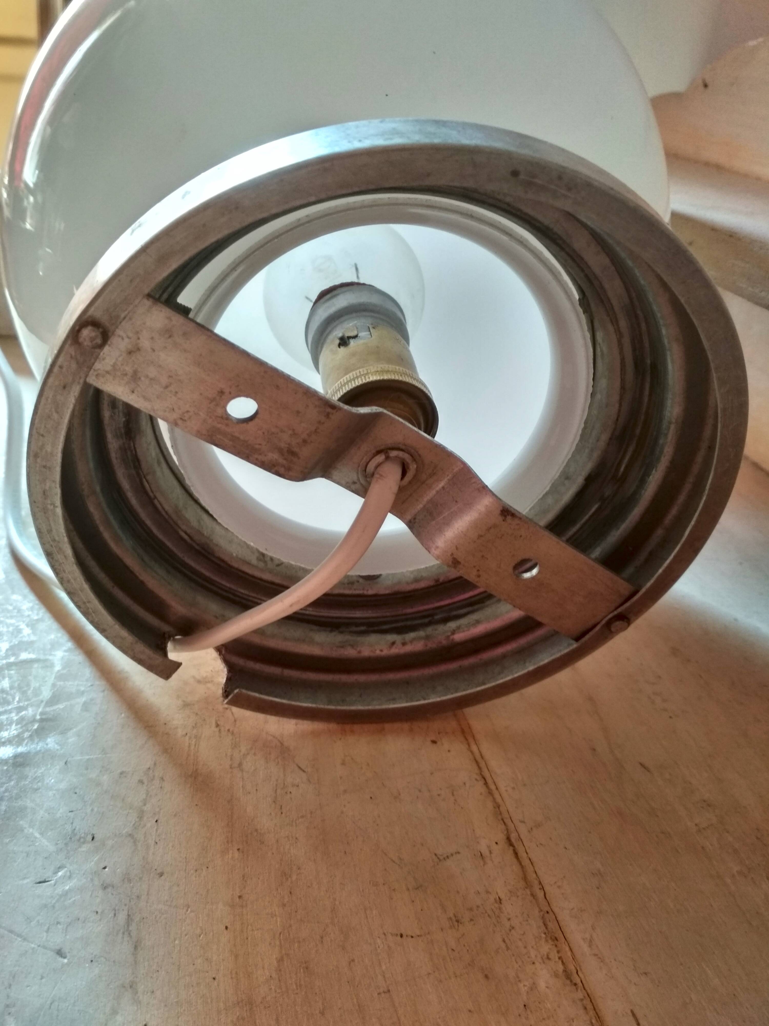 Old ceiling of 40's, white opaline globe, ceiling light