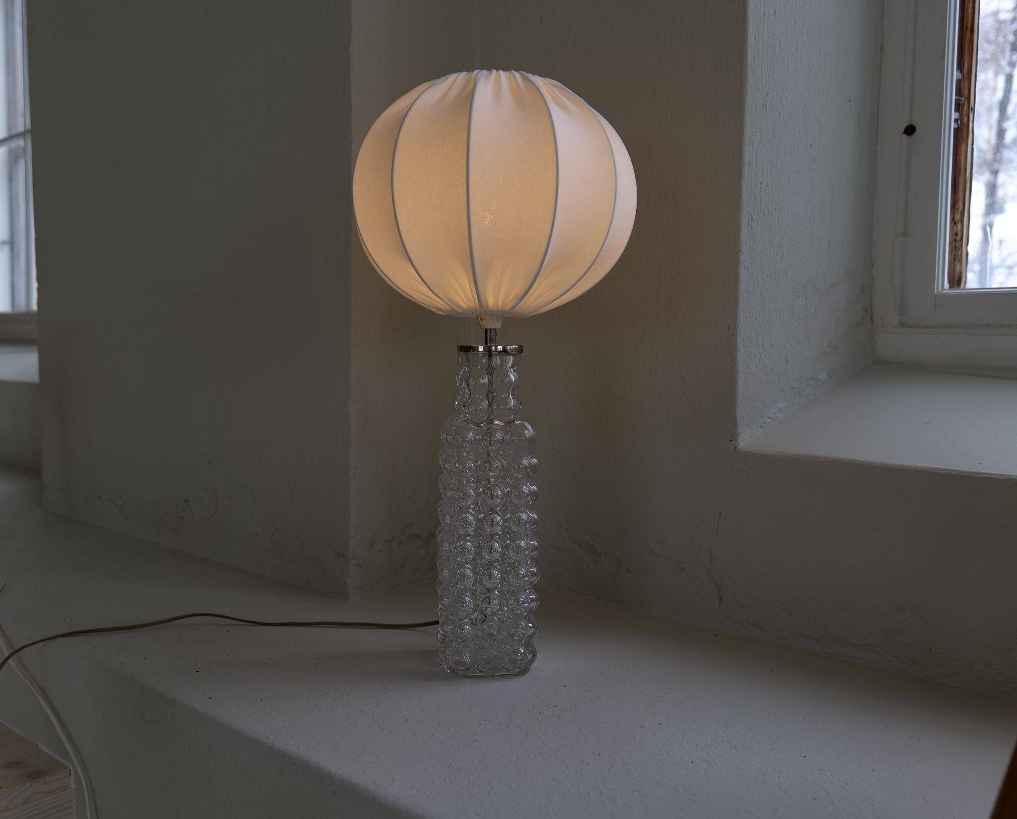 Rare mid-century modern crystal drop table lamp by Orrefors, designed by Carl Fagerlund.