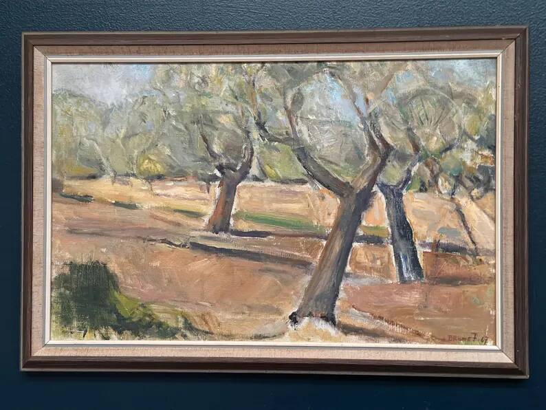 Original Swedish Oil on Canvas – "Olive Trees" by Bruno Fagerlund – Signed – Vintage and Framed – 57 × 38 cm (22.4" × 15")