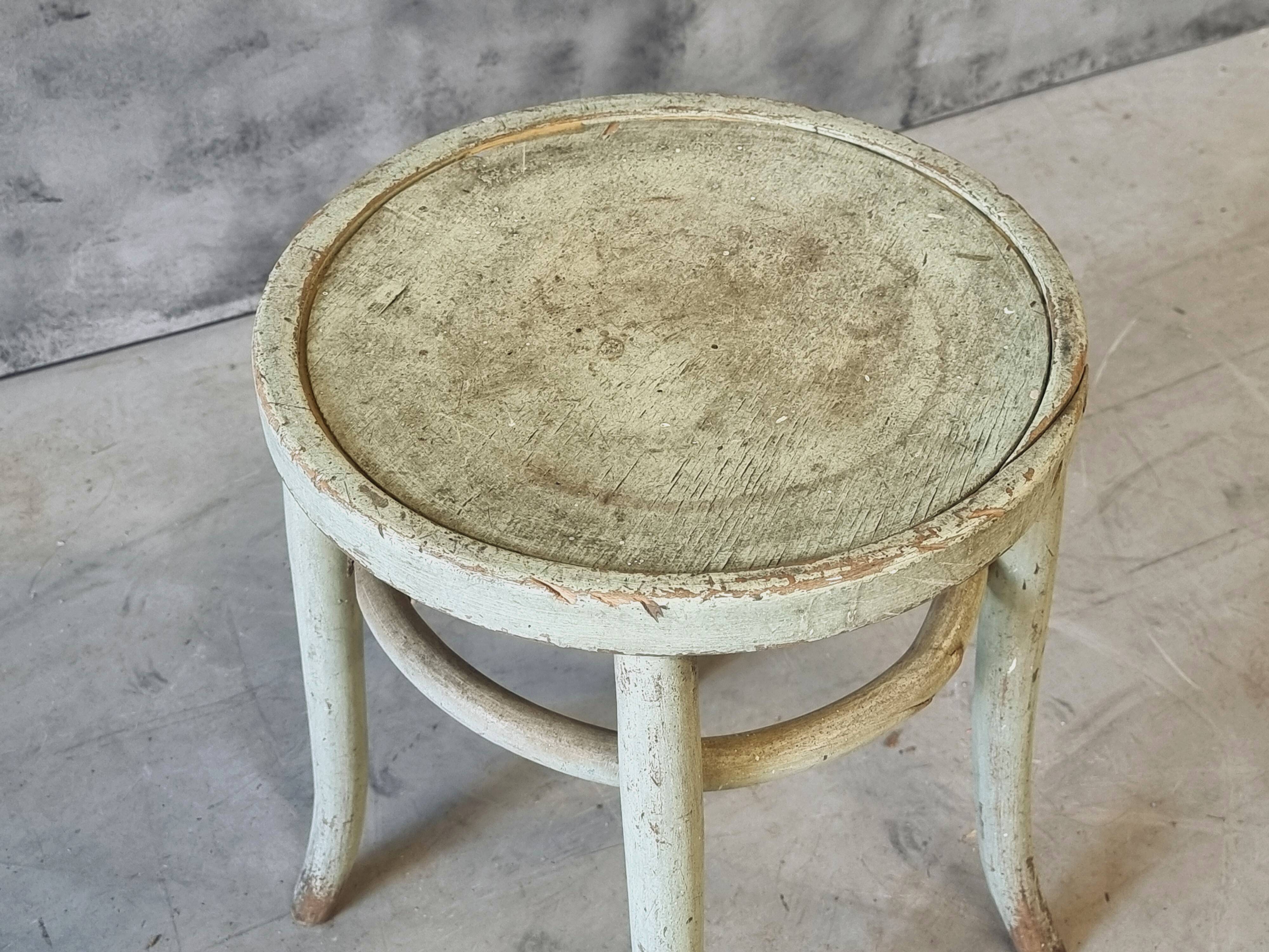 Antique stool side table Thonet style mint green